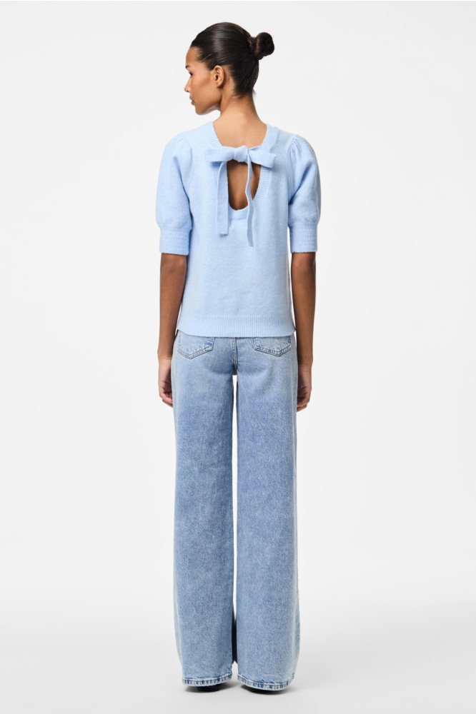 PCFUNIA SS O-NECK BOW KNIT TOP D2D 17161141 CASHMEERE BLUE